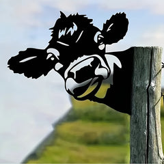 Peeking Cow Outdoor Metal Iron Art Yard Decoration