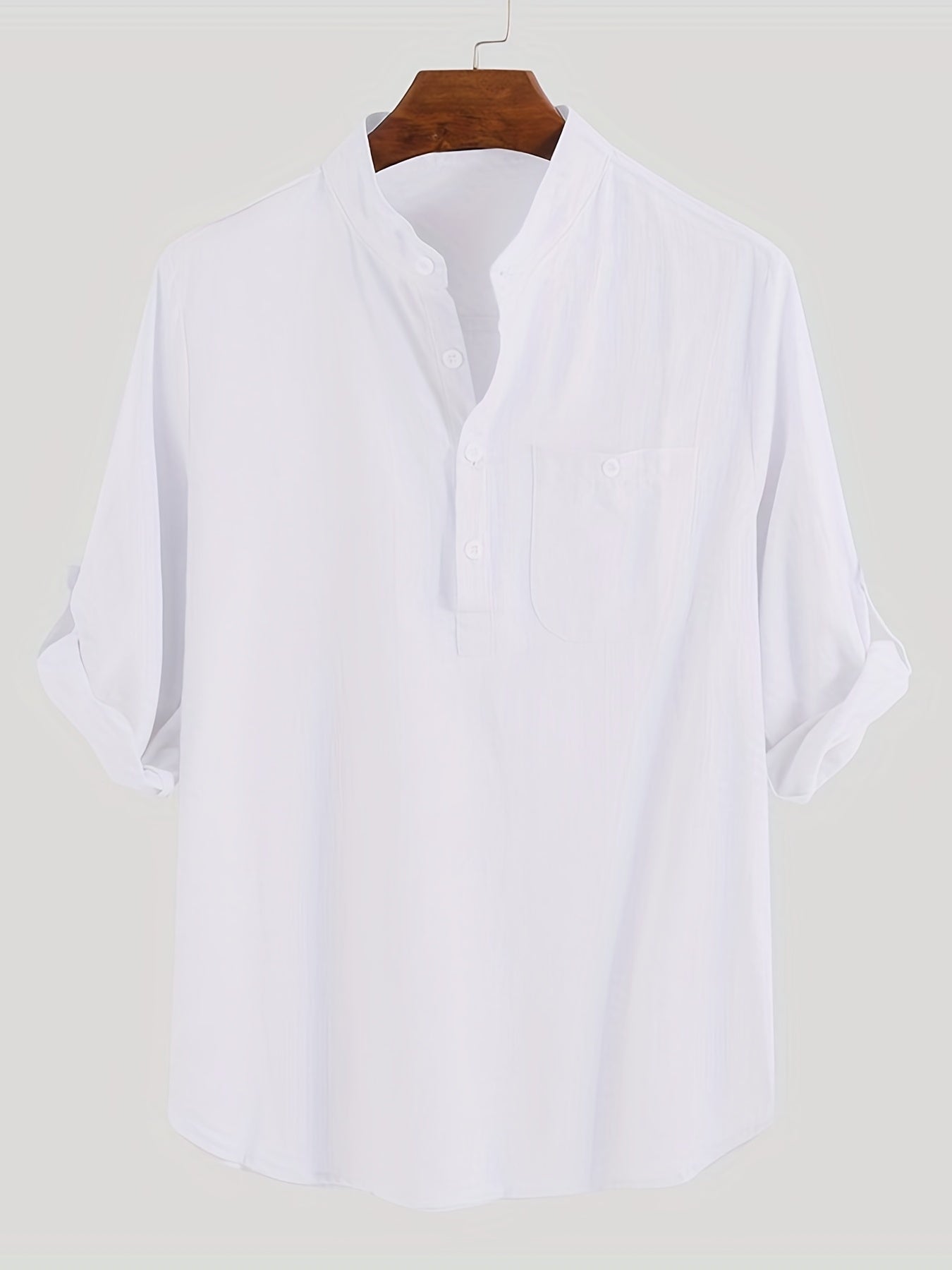 Men's Solid Short Sleeve Stand Collar Shirt