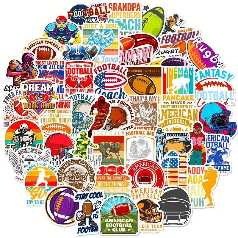 50pcs Rugby Text Stickers Sports Waterproof Luggage Computer Notebook