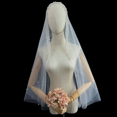 Long Faux Pearl Veil Bridal Hair Accessories