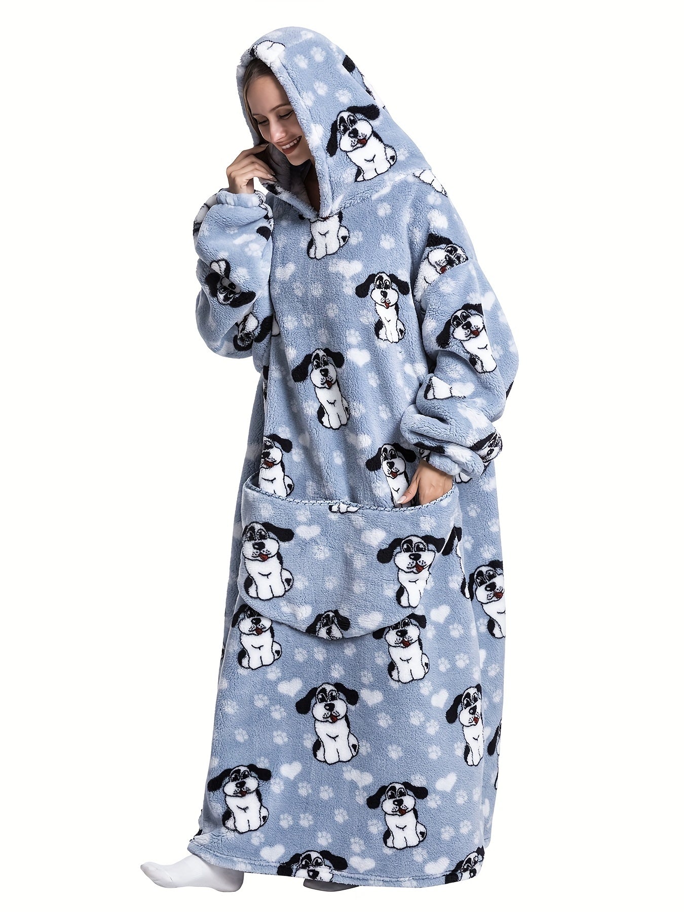 Puppy Pattern Sherpa Fleece Oversized Blanket Hoodie