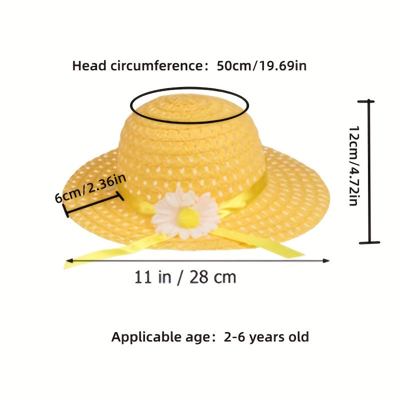 Girls Stylish Straw Sun Visor with Sunflower Bucket