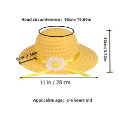 Girls Stylish Straw Sun Visor with Sunflower Bucket