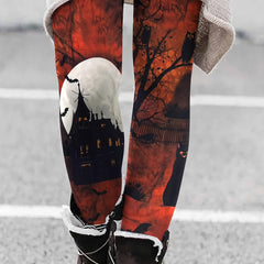 Halloween Leggings Women's Plus Painting Print High Stretch Leggings