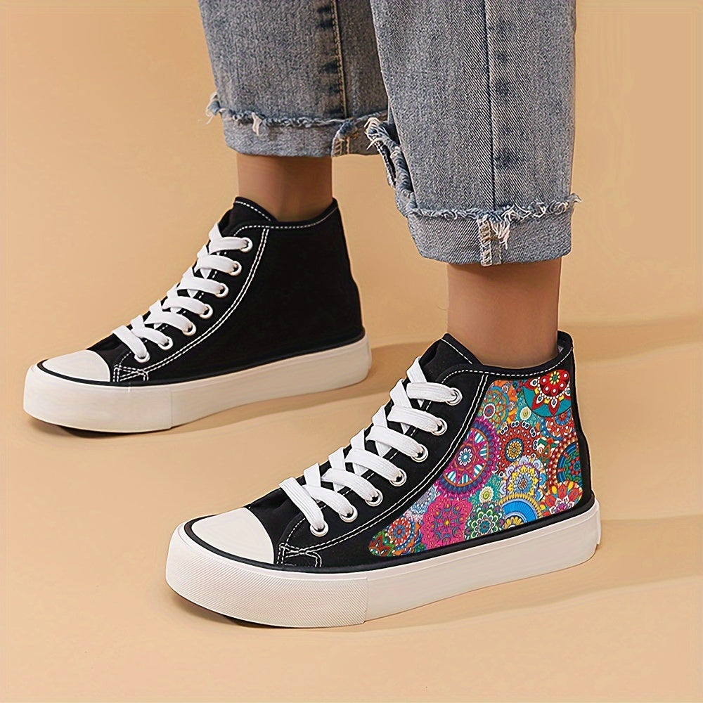 Abstract Pattern High Top Skate Shoes Lace Up Sneakers