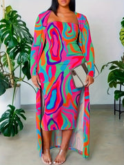 Women's Plus Tie Dye Tube Dress and Long Sleeve Coat Set