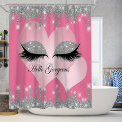 Sparkling Eyelash Shower Curtain Set with Non Slip Bath Mat
