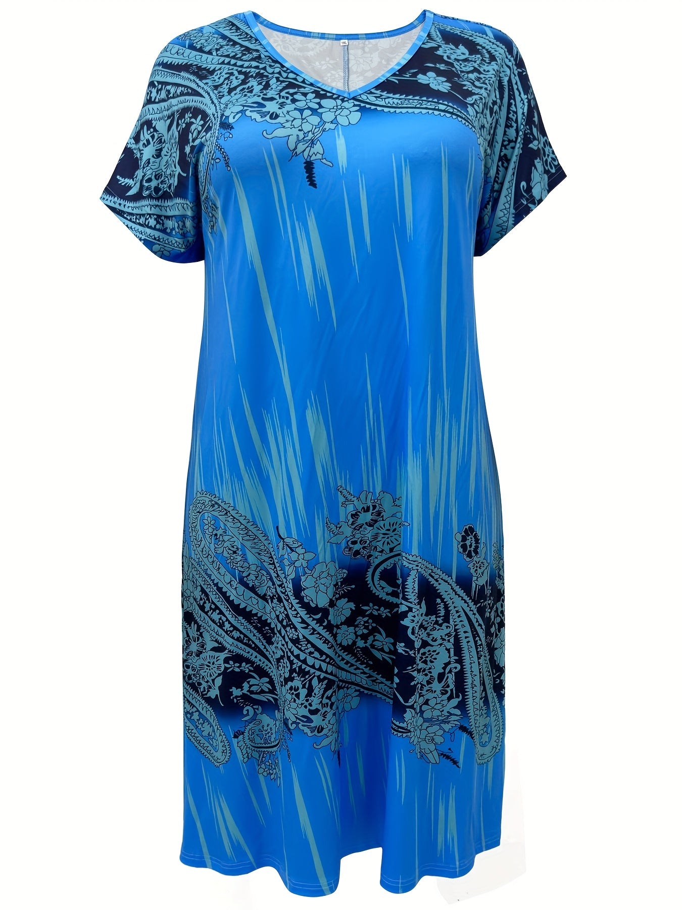 Boho Dress Paisley Print V Neck Stretch Dress