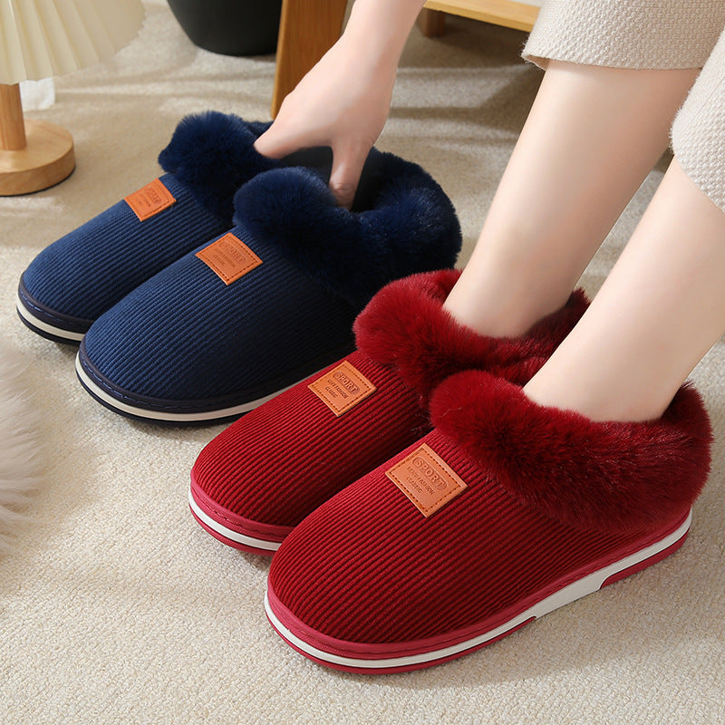 Anti slip Winter Warm Shoes Faux Fur Trim Slip on Thermal Shoes