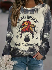 Dancing Skull Print Sweatshirt Crew Neck Long Sleeve Halloween Sweatshirt