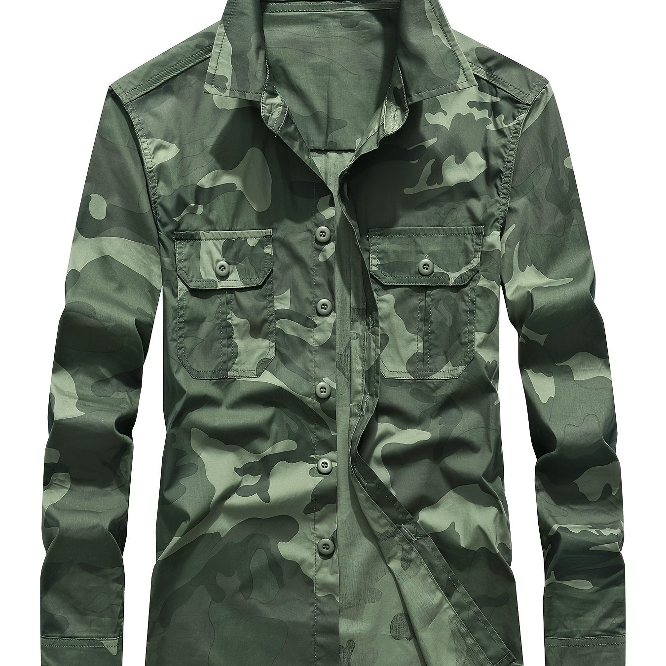 Men's Camo Pattern Button Up Long Sleeve Shirt