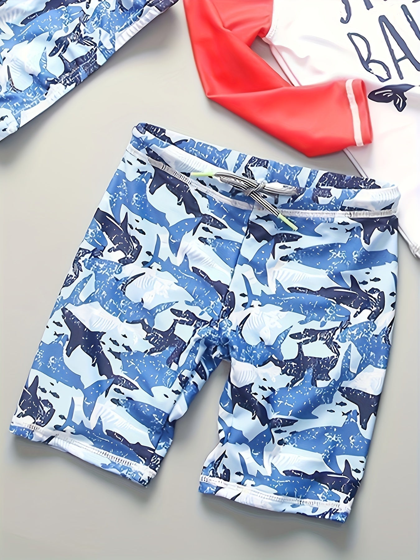 Boys Shark Graphic Swimsuit Set with Hat