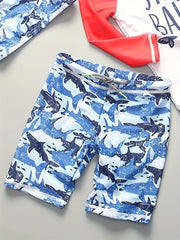 Boys Shark Graphic Swimsuit Set with Hat