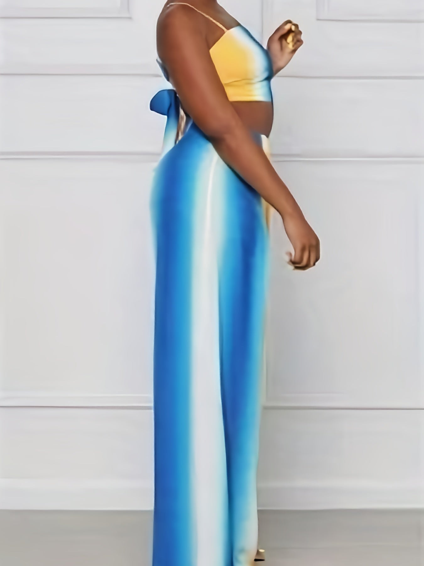 Women's Ombre Print Tie Back Crop Cami Top & Wide Leg Pants Set