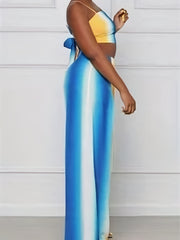 Women's Ombre Print Tie Back Crop Cami Top & Wide Leg Pants Set