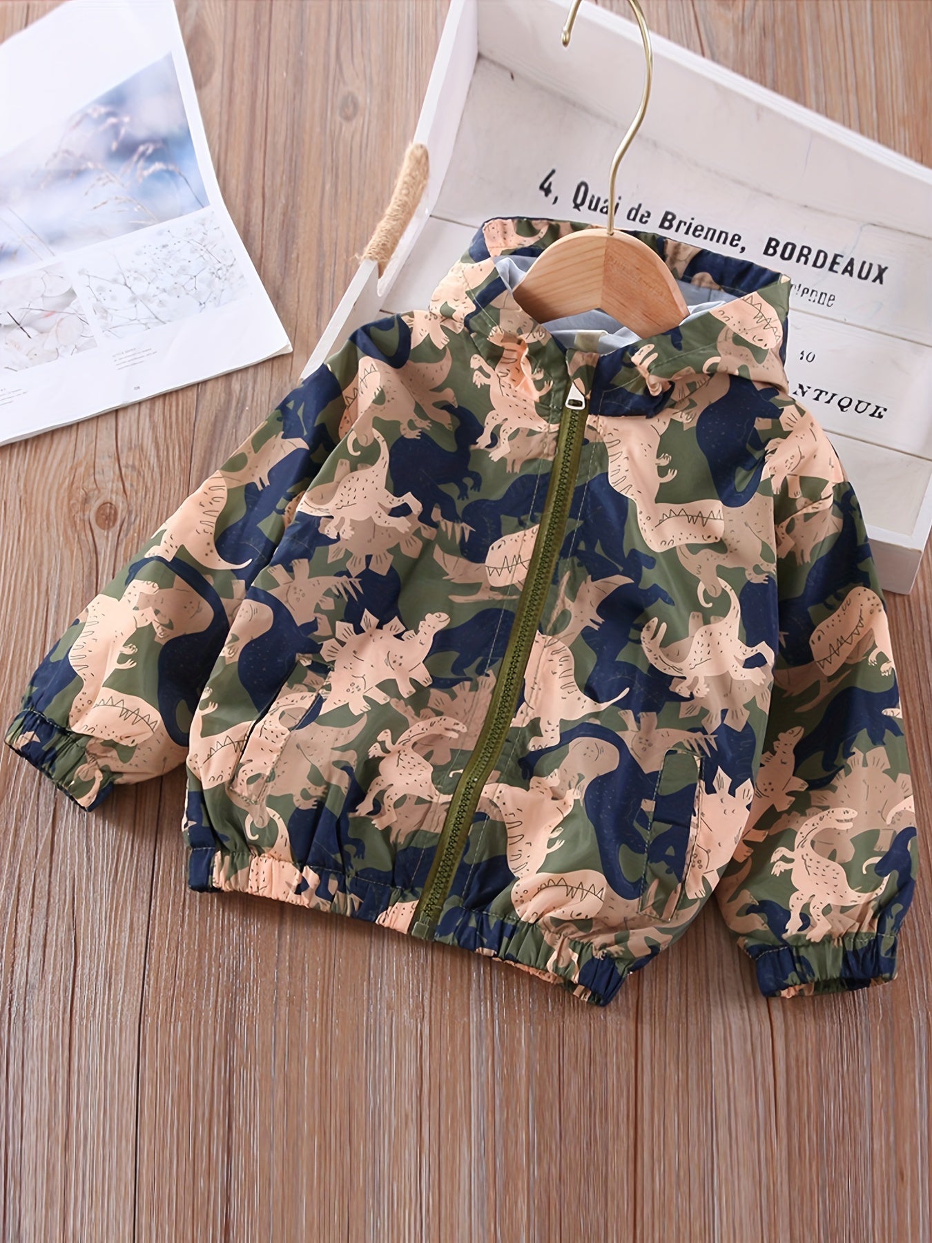 Boys Dinosaur Camo Hooded Jacket Windbreaker Outerwear