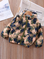 Boys Dinosaur Camo Hooded Jacket Windbreaker Outerwear