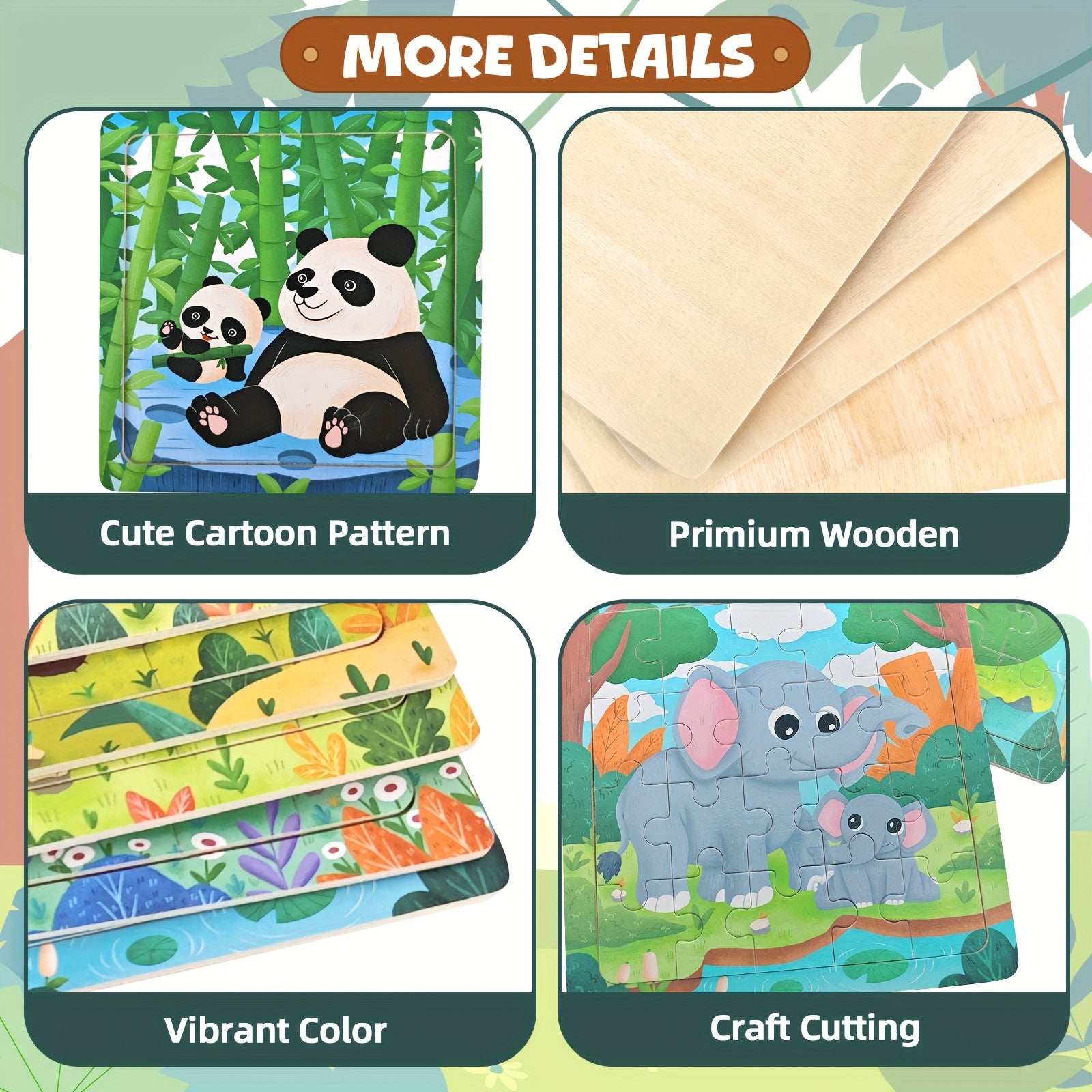 12pc Wooden Animal Puzzle Set Educational Preschool Toy Girls Boys Learning Gift
