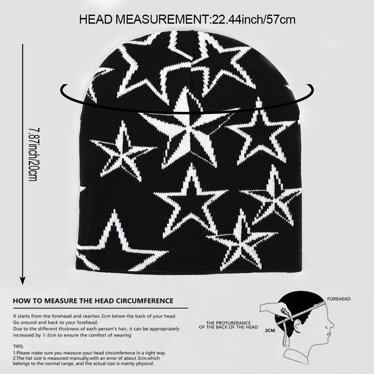 Pentagram Jacquard Y2K Beanie Solid Skull Cap