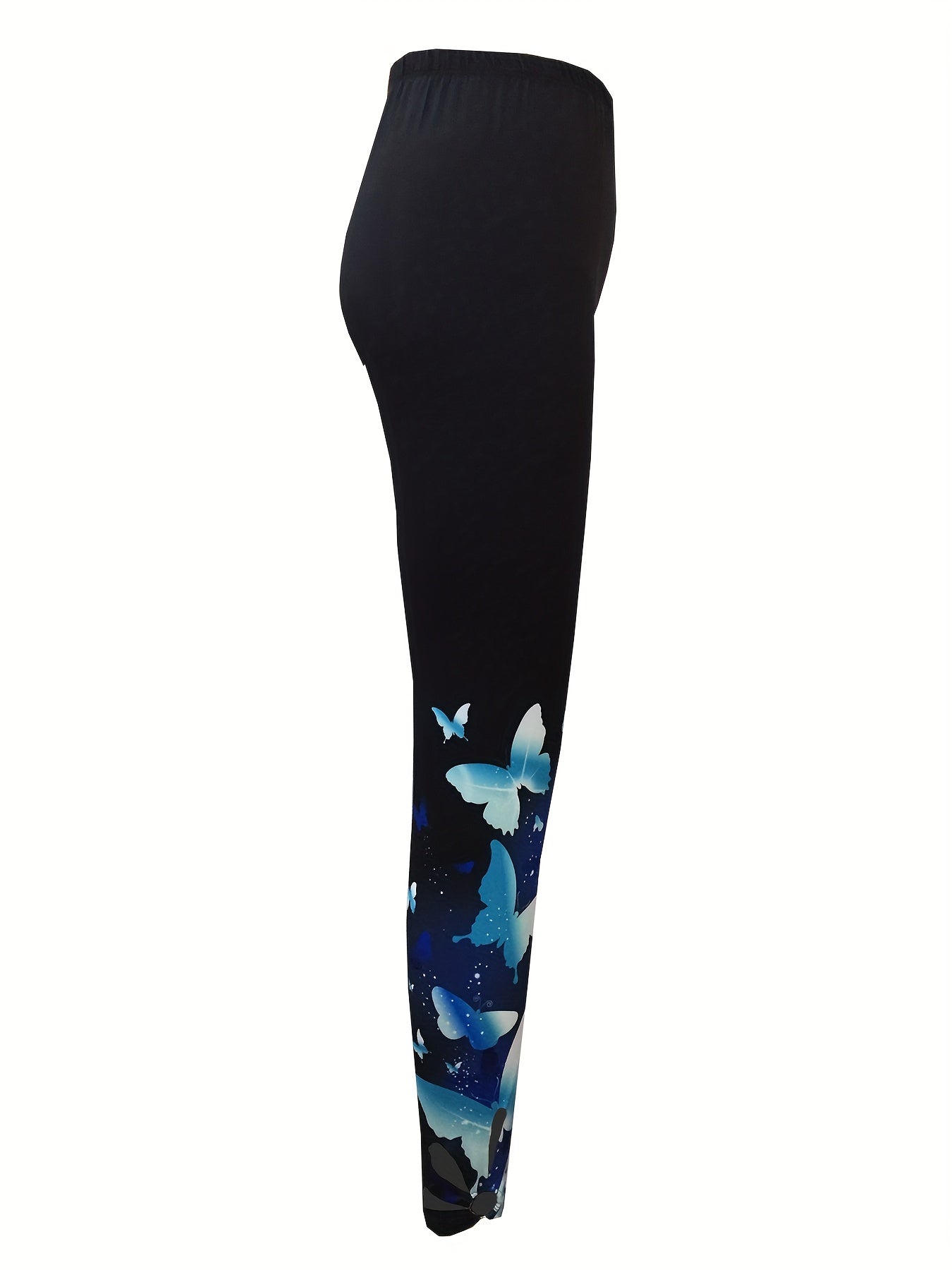 Butterfly Print Cut Out Leggings Casual High Waist Skinny Leggings