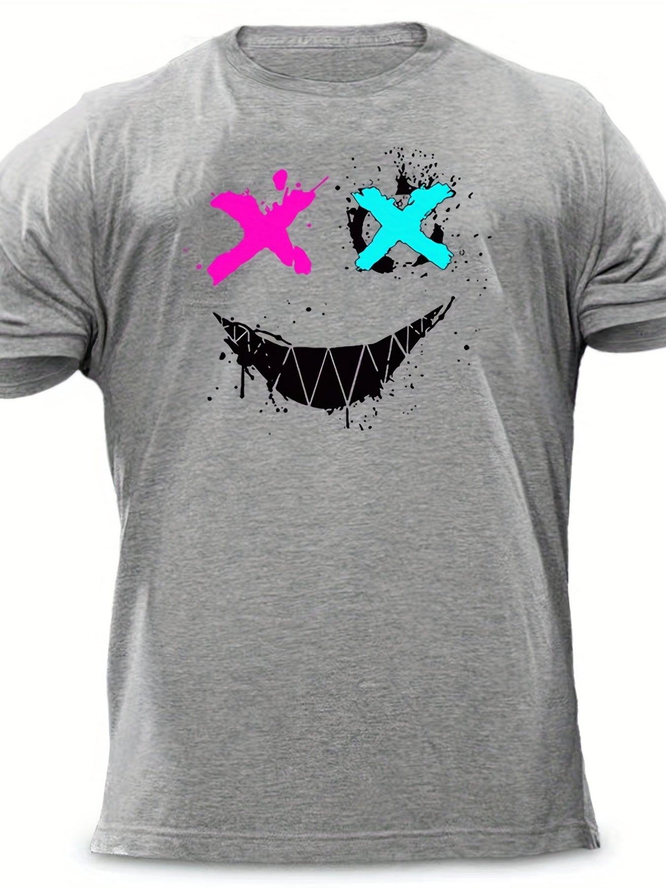 Men's Graffiti Smile Print T Shirt Crew Neck Tee