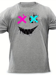 Men's Graffiti Smile Print T Shirt Crew Neck Tee