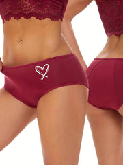 4pcs Heart Print Period Panties Anti Leak Women's Lingerie