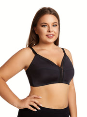 Bra Women's Plus Solid Contrast Mesh Buckle Back Soft Seamless Bra