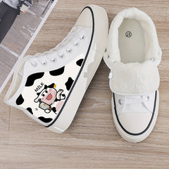 Cow Print Plush Lined Chunky Sneakers
