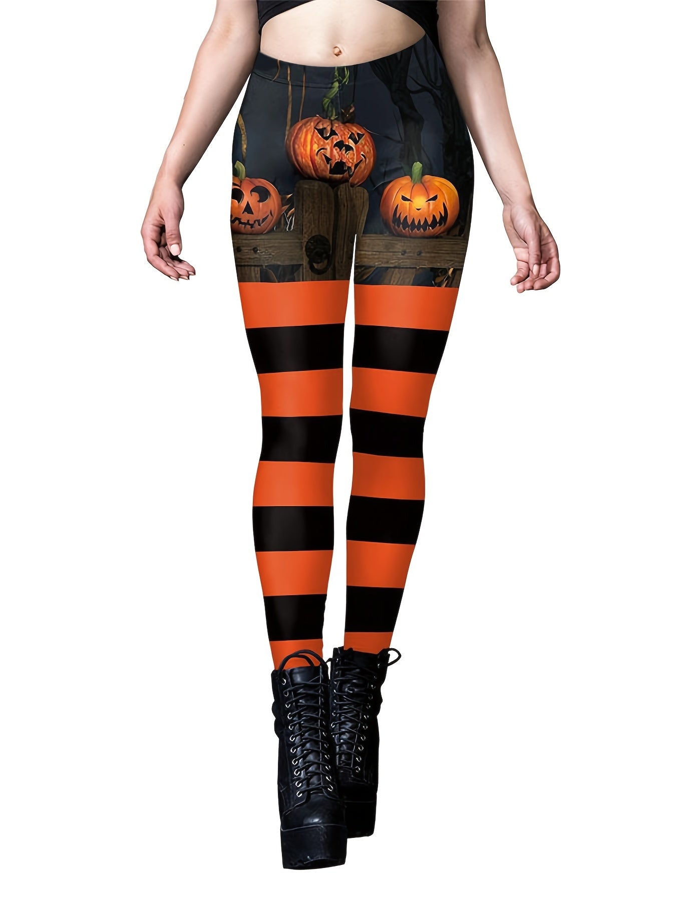 Halloween Pumpkin Print Skinny Leggings Women's Clothing