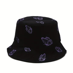 Butterfly Print Bucket Hat Women Reversible Sun Cap Sunscreen