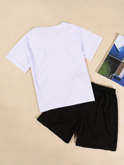 Boys 2pcs T shirt & Elastic Waist Shorts Set Geometric Print