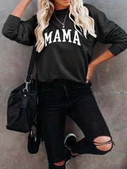 Mama Print Crew Neck Pullover Sweatshirt Casual Long Sleeve