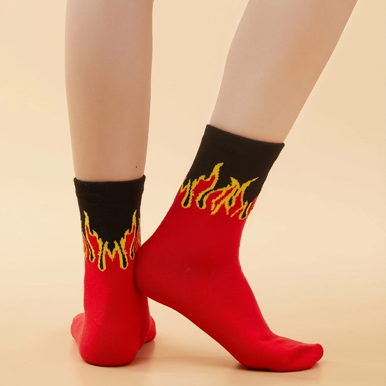 Flame Print Mid Tube Socks for Sports Skateboard Women