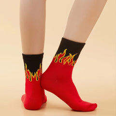 Flame Print Mid Tube Socks for Sports Skateboard Women