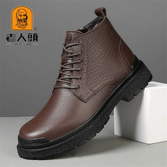 LAORENTOU Men's Leather Round Toe Oxford Boots