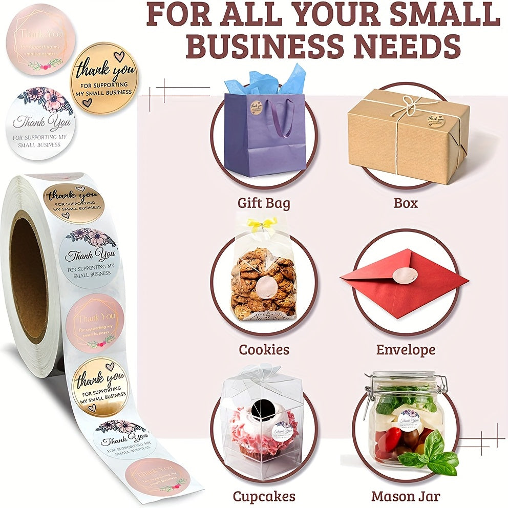 500 Pcs Thank You Flower Stickers for Baking Packaging Envelope Seals