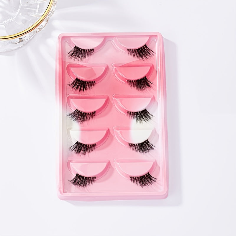 5 Pairs Winged End Eye Elongated Eyelashes Clear Band Half False Eyelashes 13mm