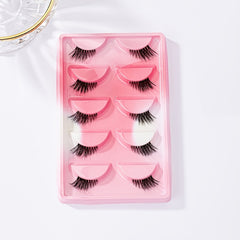 5 Pairs Winged End Eye Elongated Eyelashes Clear Band Half False Eyelashes 13mm
