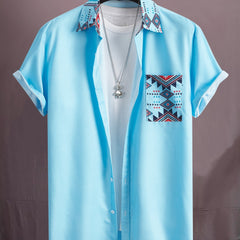 Bohemian Style Men s Short Sleeve Lapel Shirt