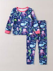 Kids' 2pcs Pajamas Set Jellyfish Whale Print Long Sleeve Top & Pants