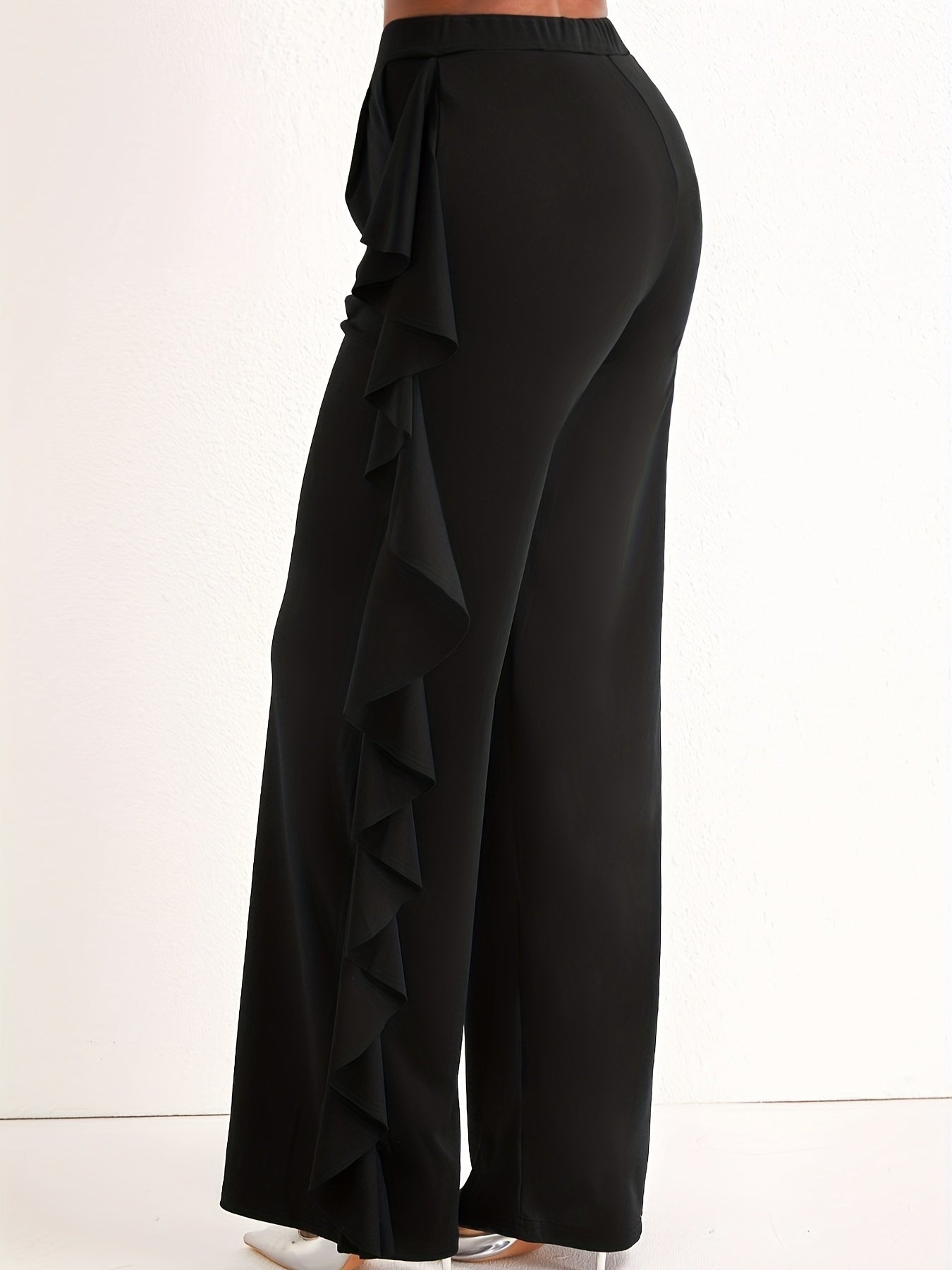 Ruffle Trim Wide Leg Trousers