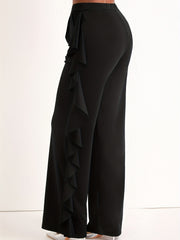 Ruffle Trim Wide Leg Trousers