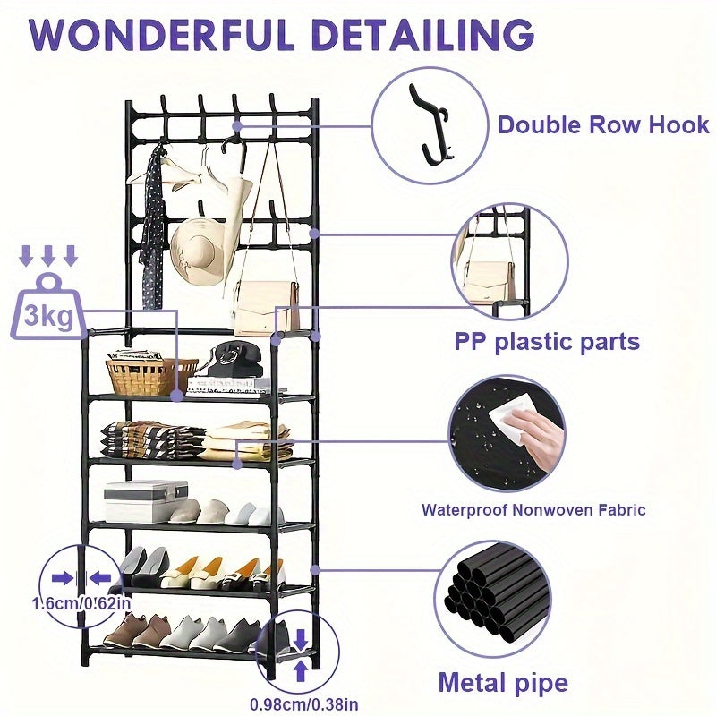 Coat Hat Rack with Shoes Storage Hooks