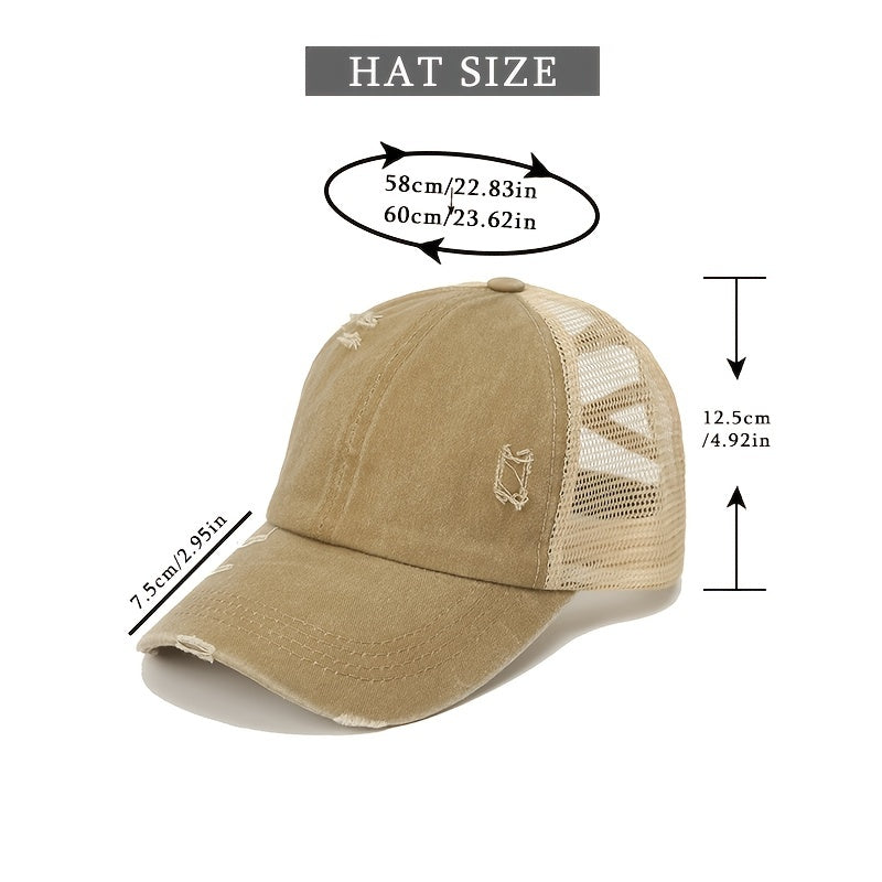 Distressed Criss Cross Ponytail Cap Outdoor Casual Hat