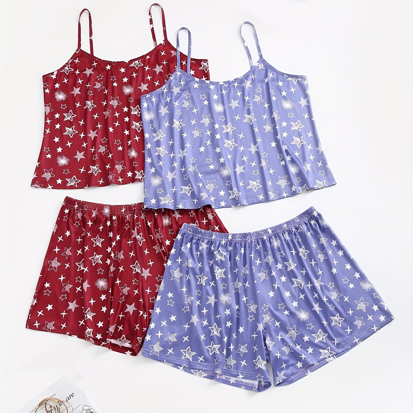 4 Pack Plus Size Pajamas Set Women's Plus Star Print Round Neck High Stretch