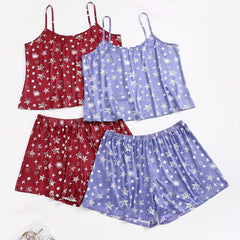 4 Pack Plus Size Pajamas Set Women's Plus Star Print Round Neck High Stretch