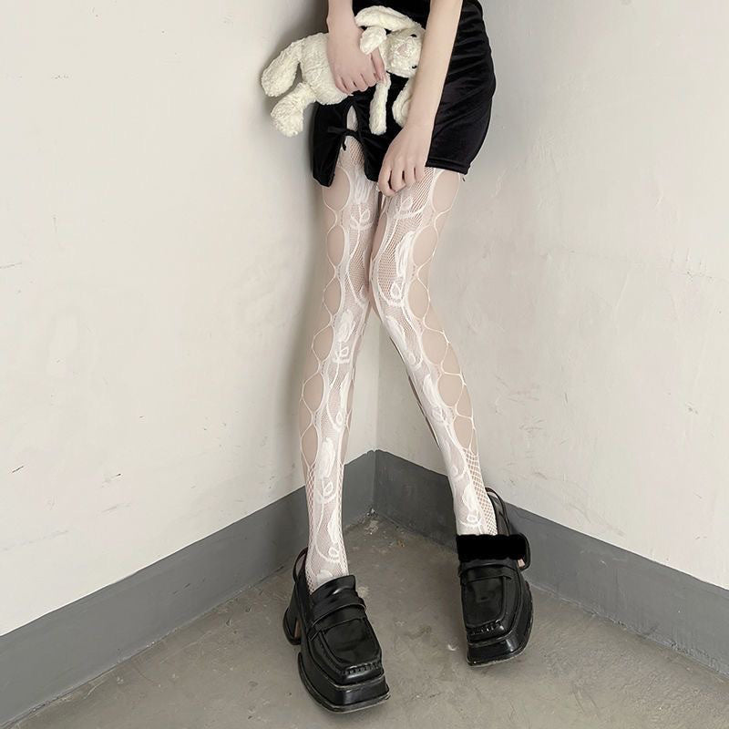 Jacquard Fishnet Tights High Waist Mesh Pantyhose