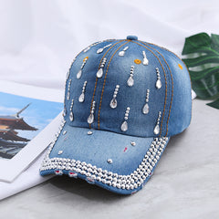 Rhinestone Decor Ripped Baseball Cap Distressed Sun Hat