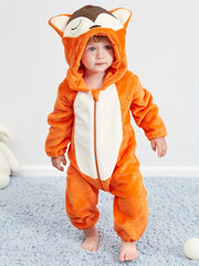 Unisex Baby Halloween Fox Romper Flannel Hoodie Jumpsuit